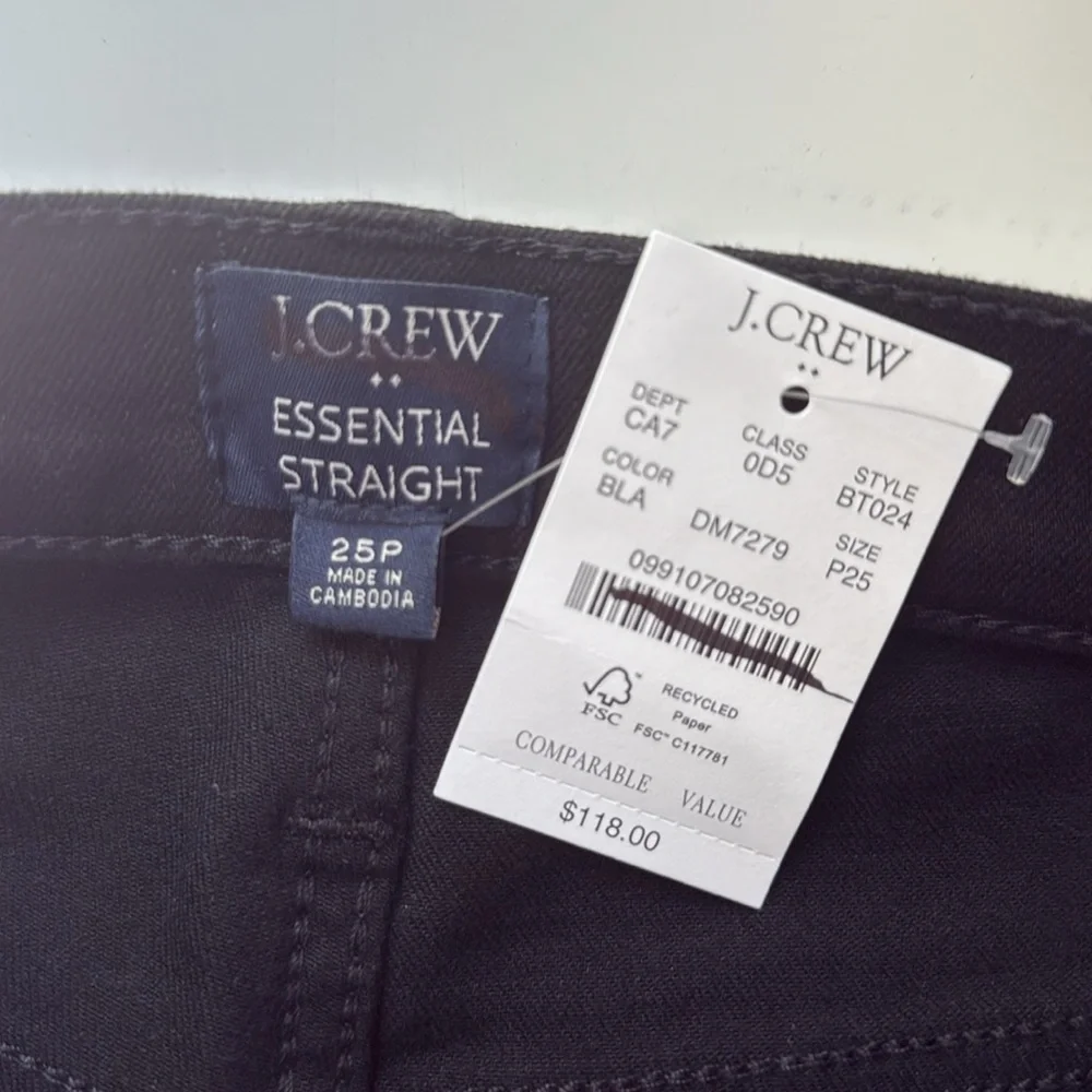 J. Crew Black Essential Straight Jeans 25P NWT